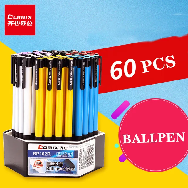 $13.79 Comix 0.7mm Retractable Ballpoint Pens 60pcs/set Fine Point Blue Ink Office School Student Stationery Writing gift