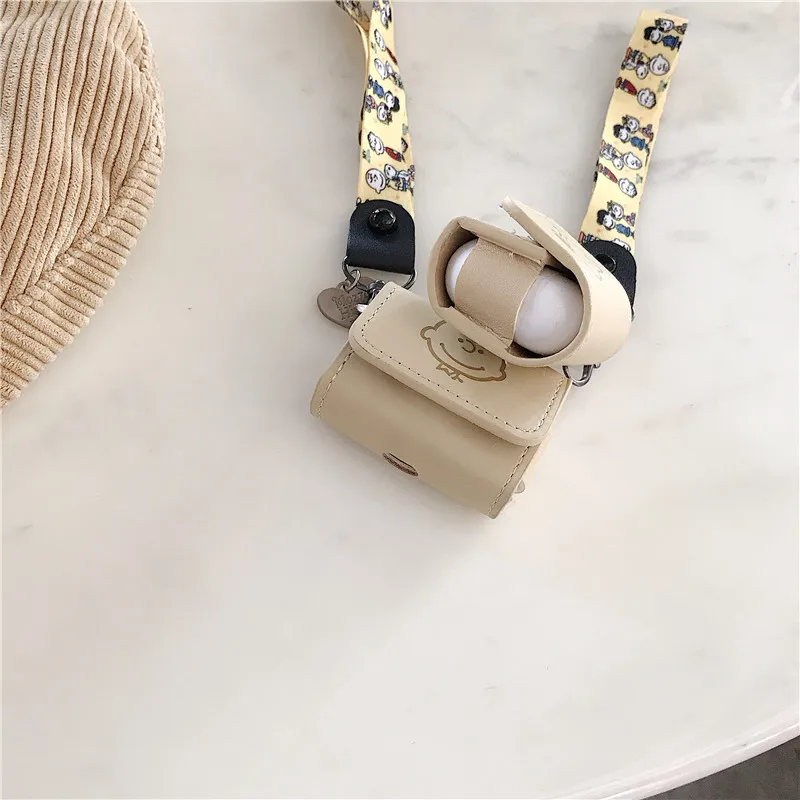 Charlie Коричневый чехол для Airpods Pro из искусственной кожи Bluetooth чехол для наушников Air pods 3 милый защитный чехол с ремешком на руку