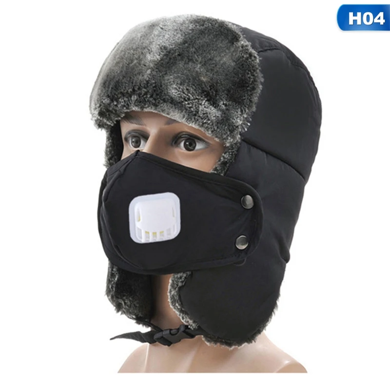 HT3432H04 Doitbest предотвращает туман haze зимний мех мужские шапки-бомберы защищающие от ветра толстые теплые зимние женские кепки маска для лица русская ушанка шапка - Цвет: HT3432H04