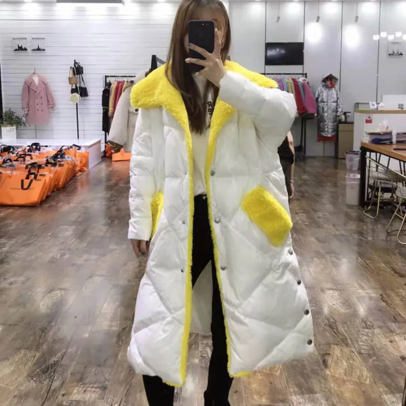  down jacket women coat winter hooded with wool blends thick warm clothing new arrival 2019 X-long c