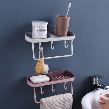 

Creative Double Layer Row of Hooks Strong Adhesive Hook Kitchen Wall Hanging Bathroom Nail-free Seamless Rack Hanger Shelves