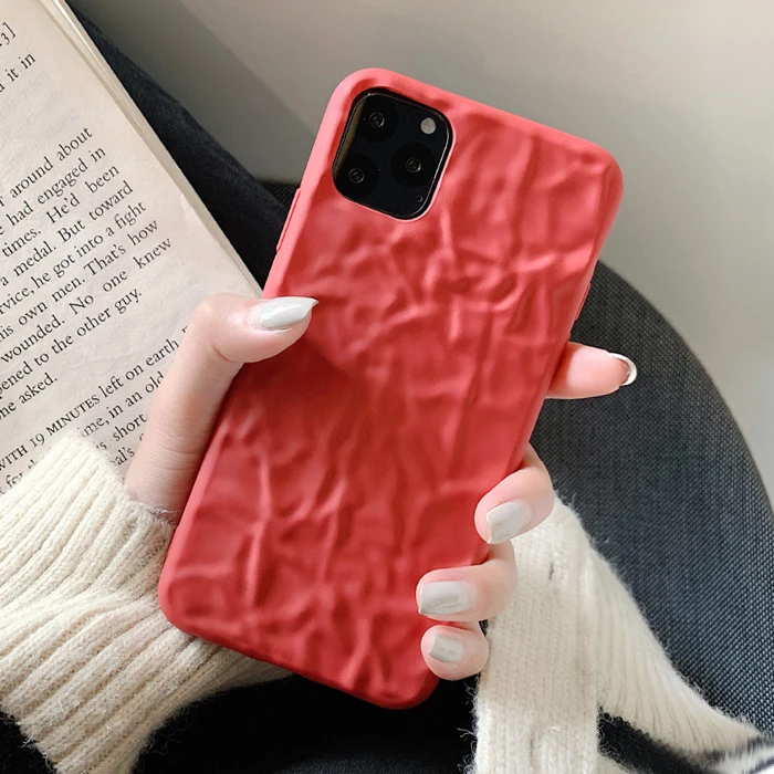 Арбузно-красный Сплошной Цвет Ретро морщин чехол для телефона для iphone 11 11Pro Max чехол s для iphone X XR XS Max 7 6 6S 8 Plus задняя крышка Capa - Цвет: Арбузно-красный