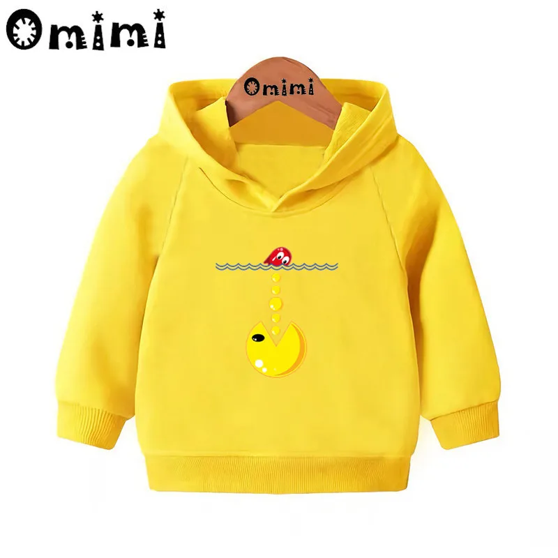 Pac-Man Eat Ghost/милые толстовки с героями мультфильмов детские толстовки с капюшоном крутой пуловер для малышей топы для девочек и мальчиков, осенняя одежда KMT5223