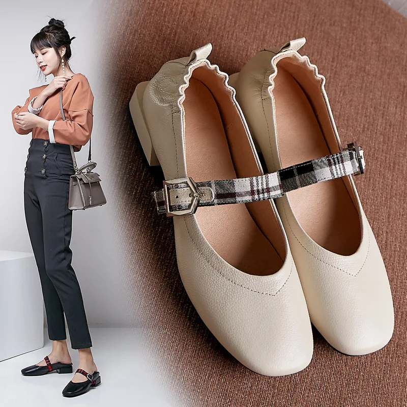 

Inside And Pure Leather Versatile Buckle Mary Jane Shoes 2019 Spring And Autumn New Style Low Heel Square Head Stepping WOMEN'S