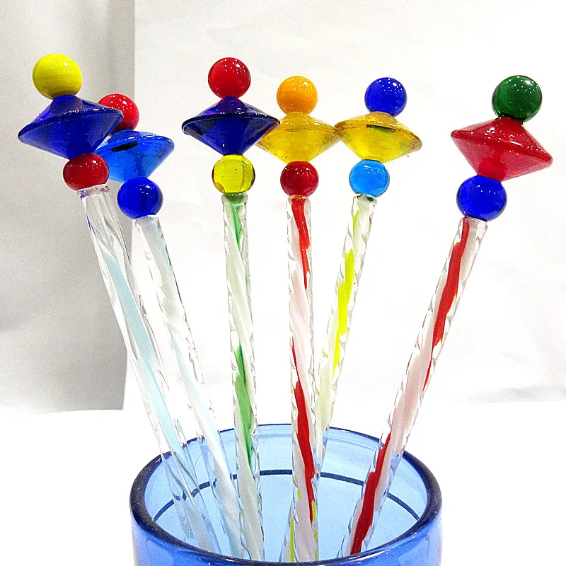 

Custom handmade Glass drink Stirrer Sticks creative screw thread art design Christmas Party Stir Swizzle Cocktail Bar Sticks