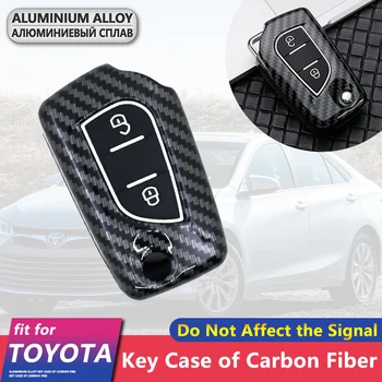 

Metal Carbon Fiber Car Key Cover Case Shell Foldable 2 Buttons for Toyota Corolla E160 Camry 50 Mark X Keychain Ring Accessories
