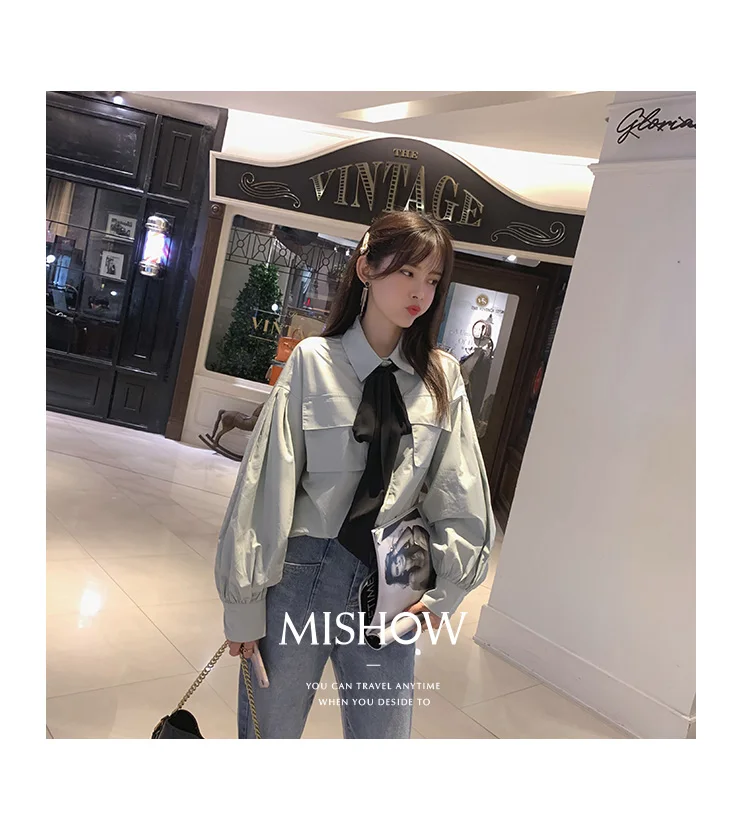 Mishow Весна Лето Блузка женская с длинным рукавом Harajuku однотонные рубашки офисные женские топы MX19A4917