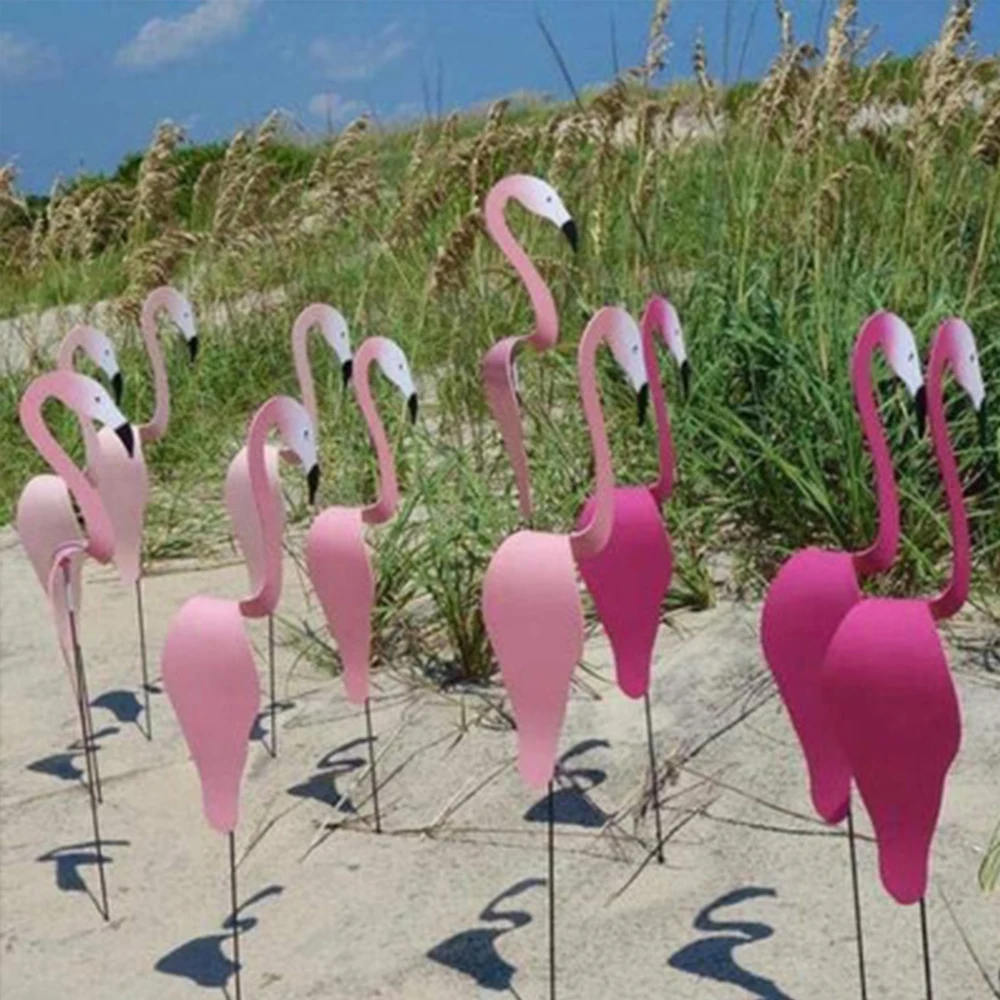 Decoración con flamencos de colores para jardín, decoración con diseño de pájaros en 3D de 40CM, con movimiento de viento, decoración creativa para exteriores