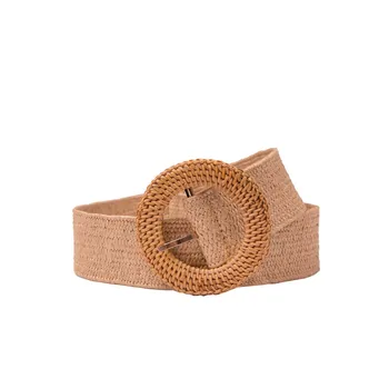 

Pp Grass Round Buckle Weaving Elastic Band Retro Women's Belt Decoration Pin Buckle Waistband for Girl Dress Accessories Belts