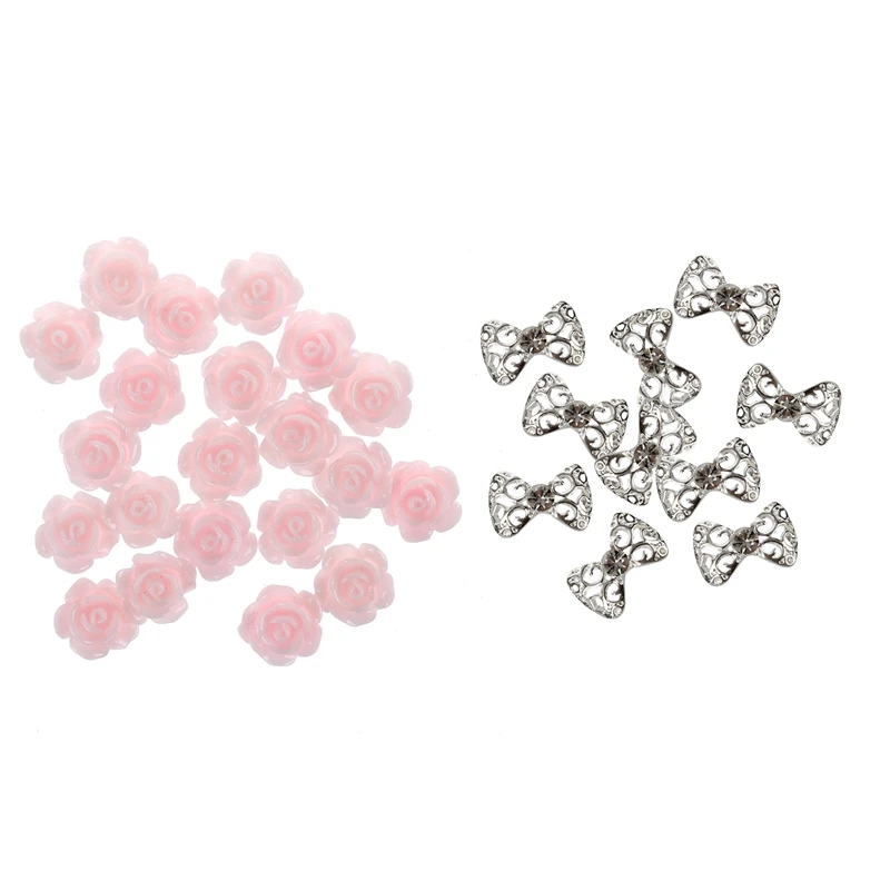 20Pcs 3D Pink Little Rose Flower with Rhinestones Nail Art Decoration 10 x Design Sticker | Красота и здоровье
