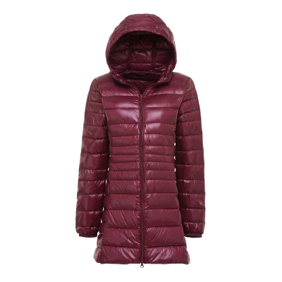 7XL Plus Size Down Coat Female Long Winter Ultra Light Down Jacket Women Hooded Feather Jacket Warm Coat Female Portable Outwear - Цвет: Бургундия