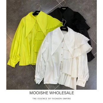 

Lapel Long-sleeved Pleated Yarn Cake Layer Personality Catwalk Shirt Female Spring Summer New Top