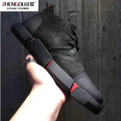 Zhengou Новое высокое качество всех черный Для мужчин кожаные Повседневное обувь дышащая кроссовки Модная обувь на плоской подошве большого