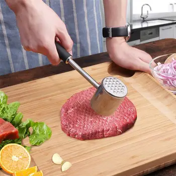 

HOMEMAXS Stainless Steel Meat Tenderiser Hammer Professional Steak Hammer for Tenderizing Steak Beef Chicken (Silicone Handle)