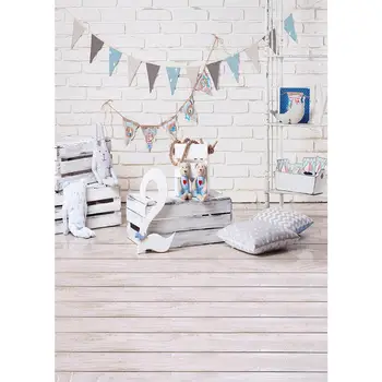

White Wall Floor Colored Pennant Toy Pillow Photo Backdrop Vinyl Background for Child Baby Birthday Party Photography Photocall
