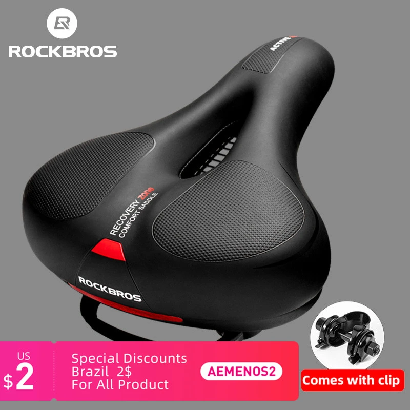 ROCKBROS Comfortable Bike Seat Bicycle Saddle for Men Women Waterproof Wide Soft Bike Cushion Dual Shock Absorbing Bike Accessories Fit for Mountain Road Bike with Reflective Strip 