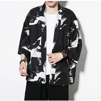 

Men&women Japanese Style Kimono Gown Crane Robe Loose Sunscreen Chinese Element Han Fu Plus Size 5XL Kimono Haori