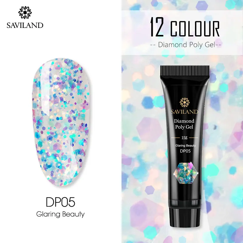 15mldiamond polygel5 SAVILAND 30 мл неоновые ногти флуоресцентный полигель быстрое строительство акриловый полигелевый удлинитель яркий для дизайна ногтей - Цвет: 15mldiamond polygel5