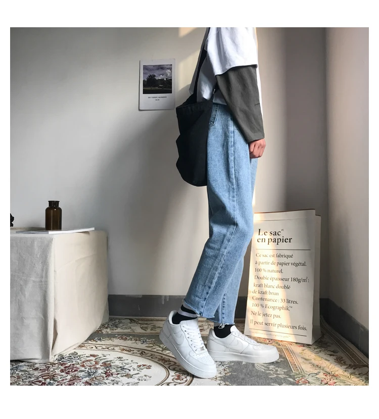 Liketkit мужские джинсовые штаны-шаровары новые осенние однотонные повседневные облегающие мужские джинсы корейские модные прямые синие брюки