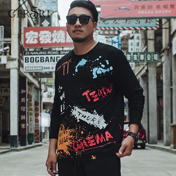 

Gersri men plus size big t-shirt 6XL Printed high quality cotton tShirt Long sleeve autumn winter fashion