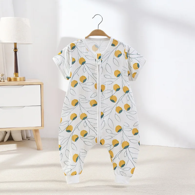 Baby Sleeping Bag Double Gauze Pure Cotton Short Sleeve Spring Summer Children Pajamas Kids Boy Girls Nighty Clothes 0-4T