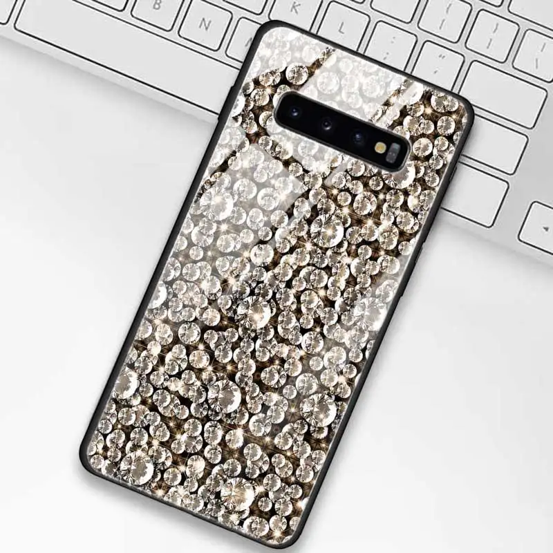 Корона с алмазами печать чехол для samsung Galaxy A50 A30 S10 e S9 S8 Note 10 Plus 5G 9 закаленное стекло+ черный мягкий чехол для телефона A70