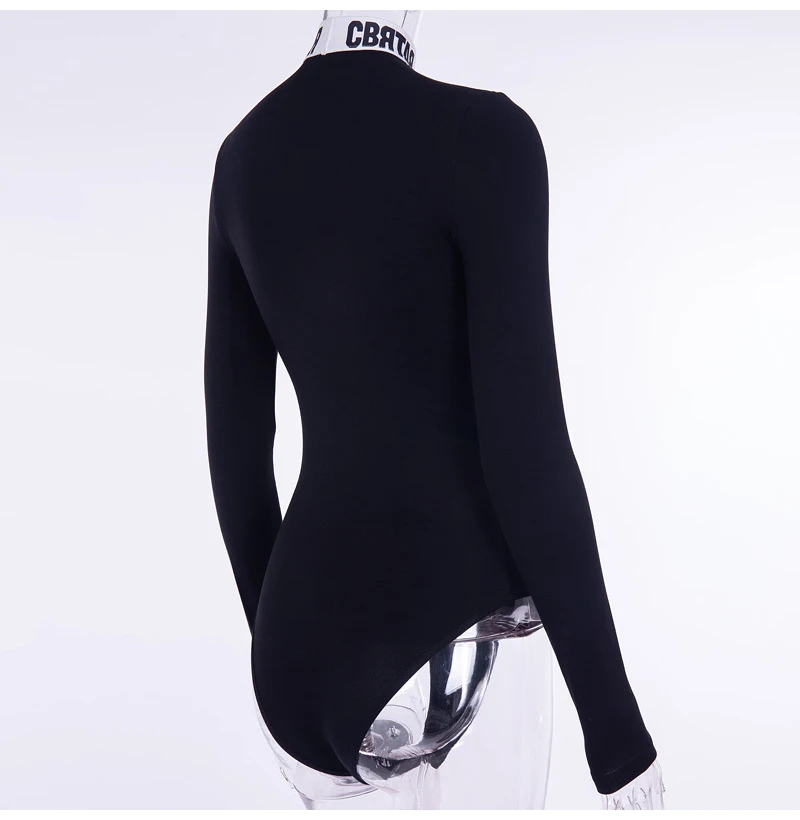 2020 Turtleneck Long Sleeve Bodysuits Women Casual Letter Printed Mock Neck Spring Autumn Skinny Tops Playsuits Moda Feminina