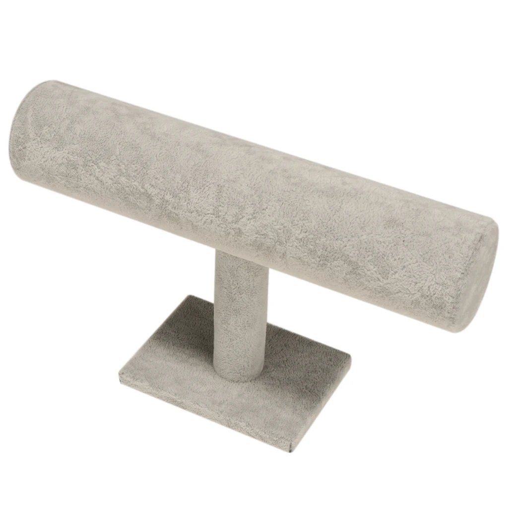 Wood Velvet Jewelry Hard Display Stand Holder Bracelet Chain Bangle Watch Jewelry Organizer T-Bar Rack