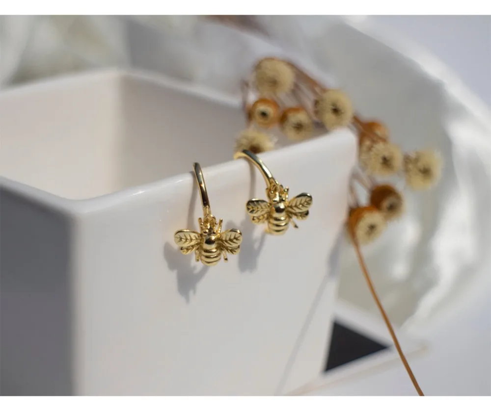 925 sterling silver earring fashion cute Insect bee drop short earring Personality wild trend female girl silver ear jewelry