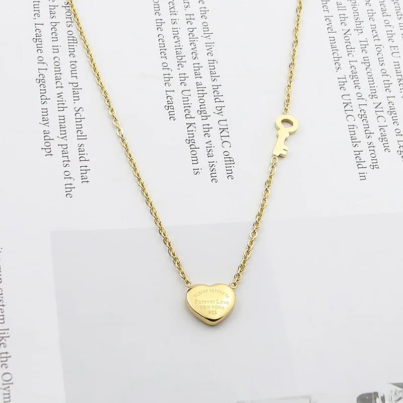 Ожерелье из титановой стали forever love Персиковое сердце ключ замок ожерелье модное