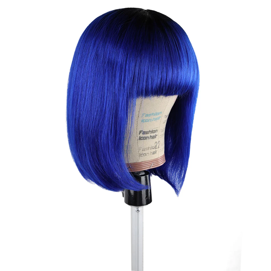 Human hair wigs with bangs 100% natural Brazilian Remy straight short bobo hair wig with fringe