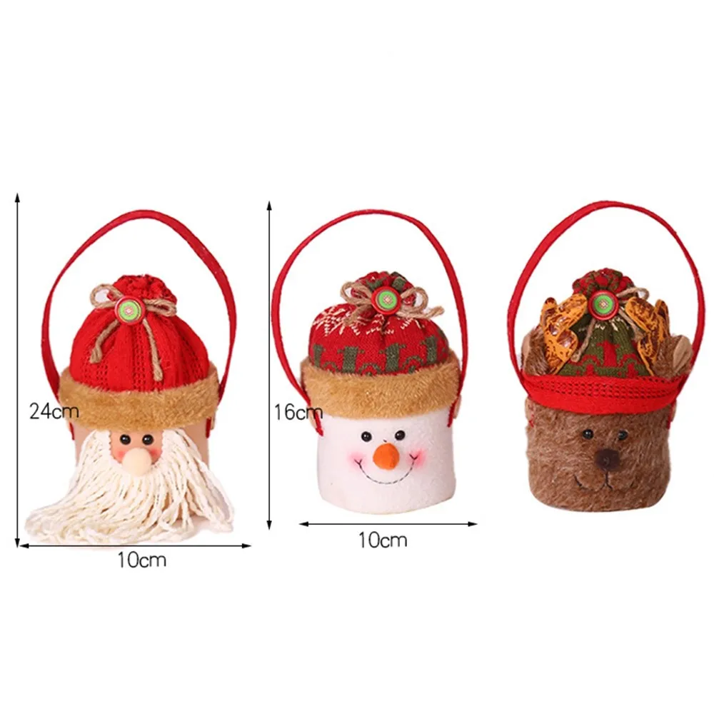 Christmas Apple Hand Basket Santa Claus Snowman Reindeer Pattern Candy Gift Basket for Home Christmas Decorations
