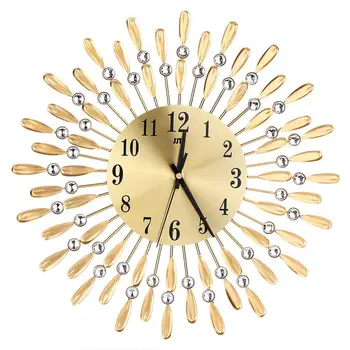 

Rhinestones Wall Clock Flower Silent Wrought Iron Metal Wall Watch Decoration For Living Room Bedroom Modern Design