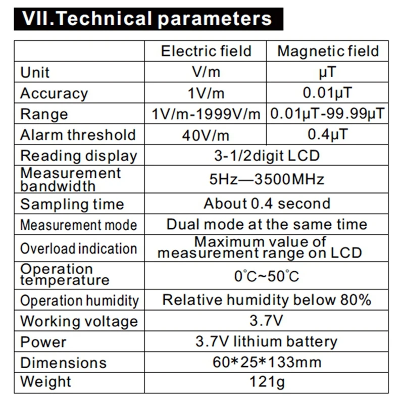 Digital Electromagnetic Radiation Detector LCD Electric Magnetic Field EMF Meter 5Hz-3500MH Frequency Tester Indicator DataLock radiation detector emf meter tester