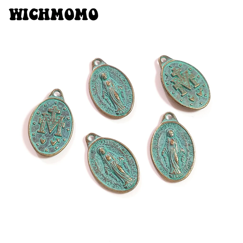 

10pcs/bag Retro Patina Plated Zinc Alloy Green Oval Virgin Mary Charms 16*25MM For DIY Necklace Accessories