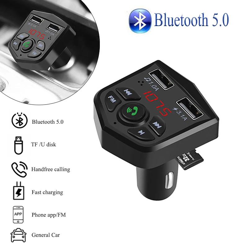 Bluetooth 5,0 FM del modulador del transmisor inalámbrico Kit de manos libres para coche Adaptador Dual de cargador USB de Audio de coche MP3 jugador accesorios de coche