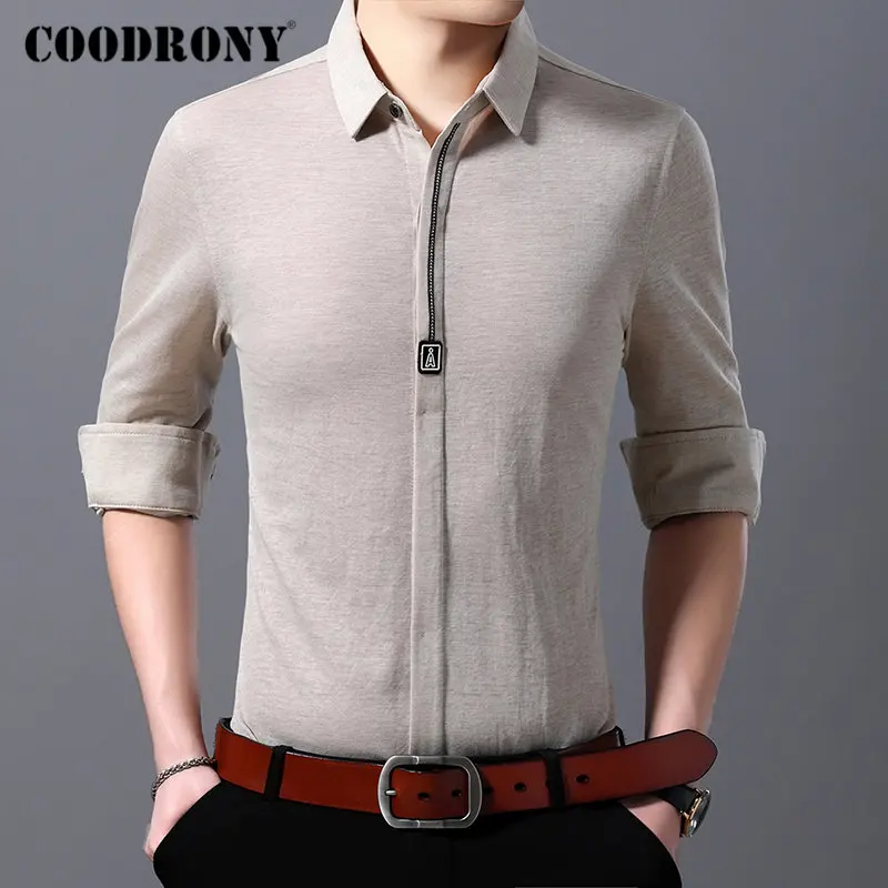 Хаки Бренд COODRONY, мужская рубашка, деловые повседневные рубашки, хлопковая рубашка с длинным рукавом, Мужская одежда, уличная мода, Camisa Masculina 96108 - Цвет: Хаки