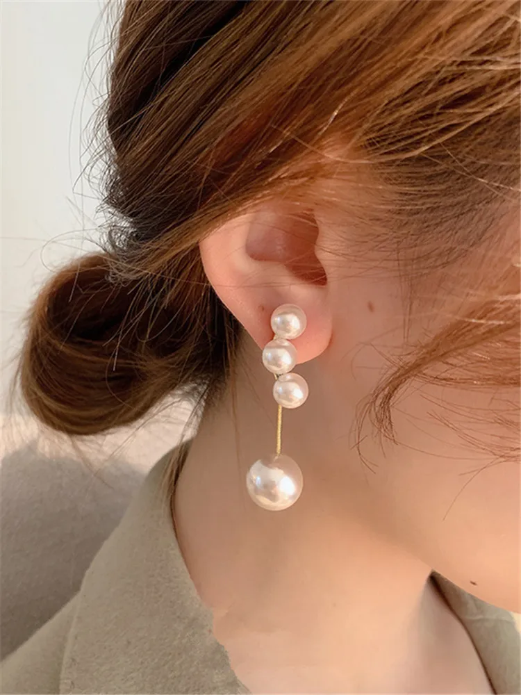 Kshmir New pearl long earrings simple geometric pearl retro metal exquisite French earrings S925 stitches 2020 - Image 2