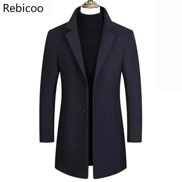 

Fashion Men's Solid Color Single Breasted Trench Coat / Male High-quality Wool Men Jacket Clothes Fashion Slim Outerwear