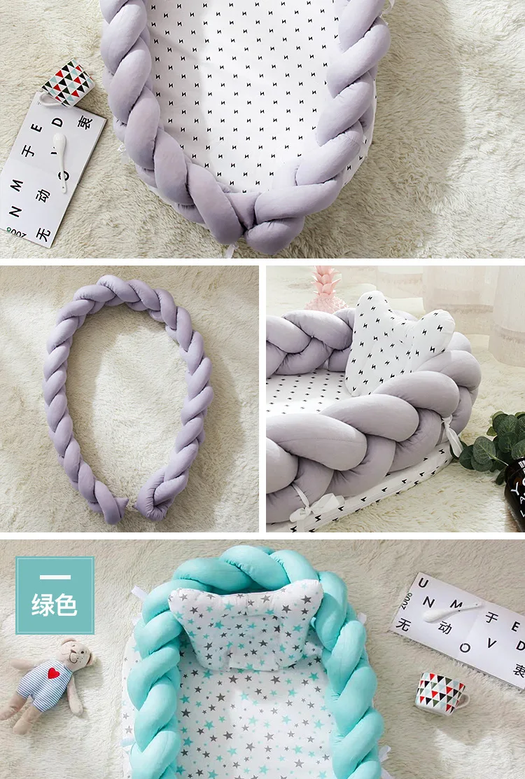 Portable Baby Knit Crib with Pillow Newborn Sleeping Nest Playen Bed Travel Bassinet Bumper Removable And Washable 0-24months