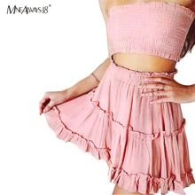 Mnealways18 ストラップレスピンク 2 個セット夏ハイウエストフリルスカートレディースカジュアルクロップトップツーピース衣装ドレス女性スーツ(China)