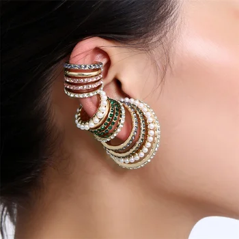 

Luxury Shiny Rhinestone Clip Earrings Without Piercing Bling Rainbow Crystal Cuff Earrings Set for Women Party Jewelry Gift