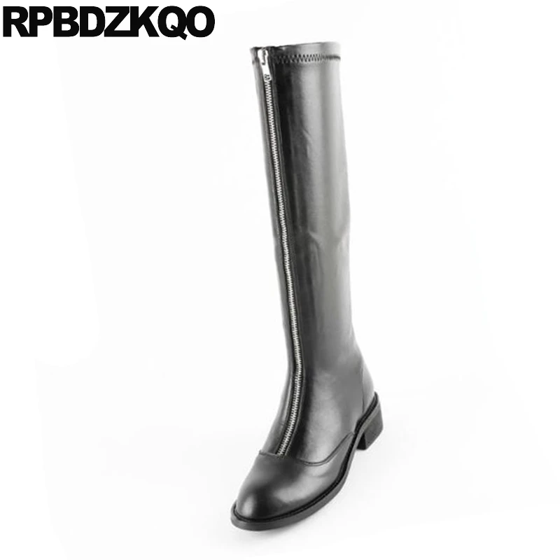 block long boots over the knee casual tall chinese chunky black front zipper luxury brand shoes women stretch round toe high new