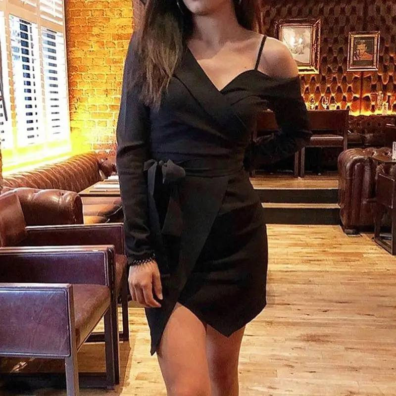 Для женщин Bodycon пикантные офисные вечерние, для ночного клуба, твердые обтягивающее мини-платье элегантное платье с открытыми плечами, платье с v-образным вырезом, Femme