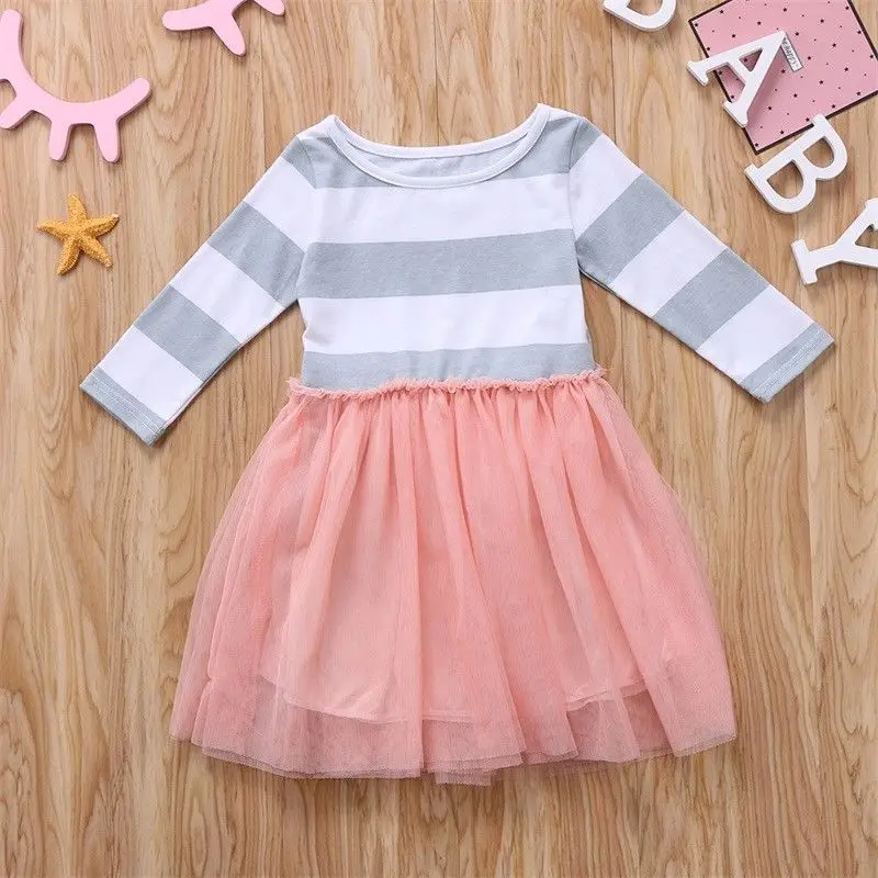 

Super Cute Summer Kids Baby Girls Striped Lace Tulle Tutu Dress Princess Party Wedding Gown