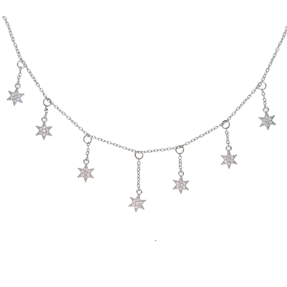 tassel star charm necklace chain 33+7cm sea star summer beach elegant lady women 925 sterling silver necklaces jewelry