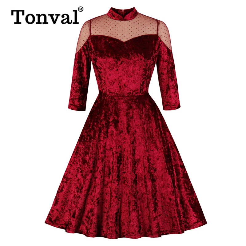 womens burgundy velvet dress