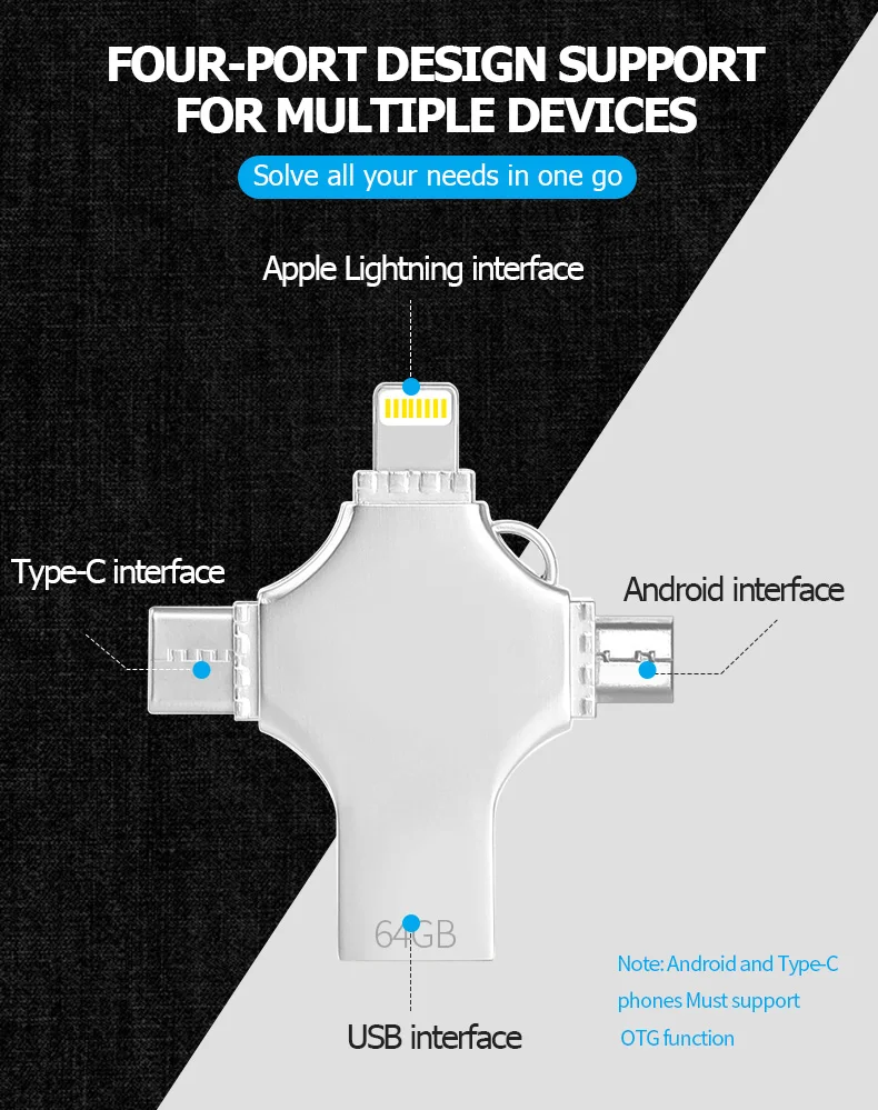 IPhone USB флэш-накопитель 3,0 16 ГБ 32 ГБ Флешка 64 Гб USB накопитель 128 ГБ 256 ГБ HD флэш-память USB флешка для iPhone Android PC type C