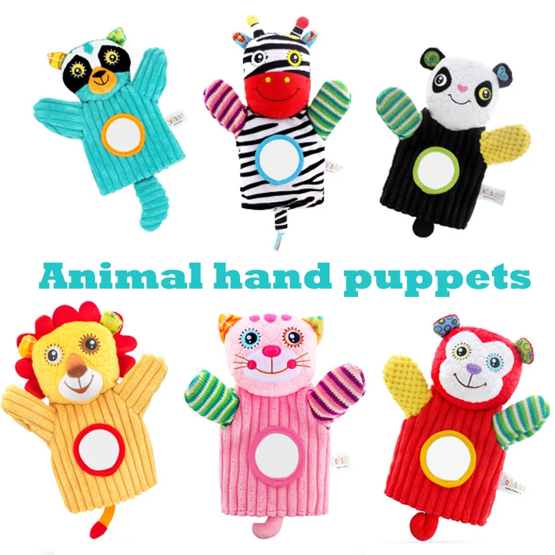 

Baby Soft Stuffed Cartoon Animals Plush Doll Rattle Toys Distorting Mirror Hand Puppet For Infant Toys Interactive Appease Toys
