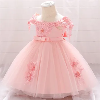 

2020 Baby Girls Dress Newborn Fashion word shoulder Lace Princess Birthday Dresses For Baby Girls 1 Year Infant Party Dress